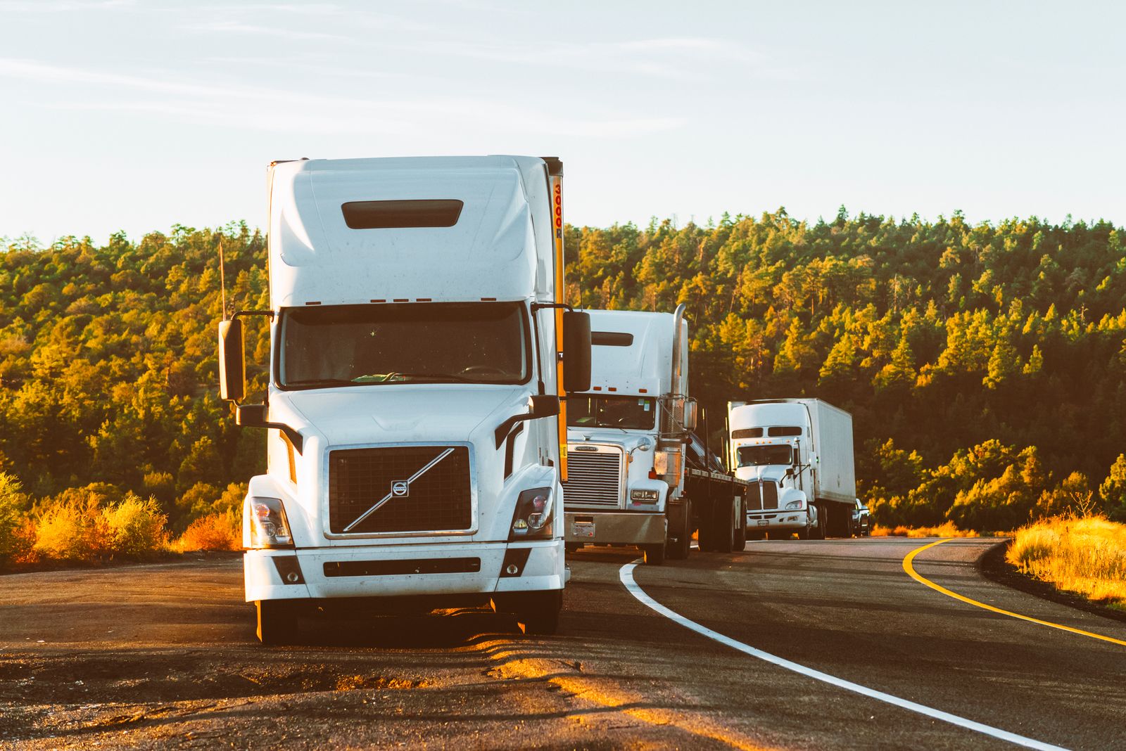 Volvo and Freightliner trucks